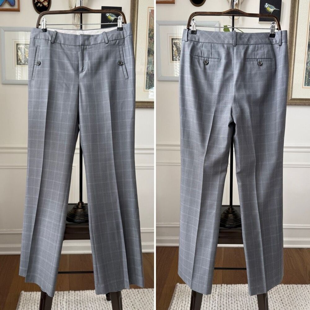 Banana Republic Martin Fit Grey Windowpane Plaid Trousers Pants Wool Silk 10